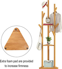Load image into Gallery viewer, Coat Holder on Feet Bamboo, Clothing Holder for Entrance, with 8 Hooks and Triangular Base, Stable
