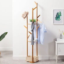 Load image into Gallery viewer, Coat Holder on Feet Bamboo, Clothing Holder for Entrance, with 8 Hooks and Triangular Base, Stable
