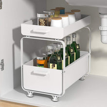 Load image into Gallery viewer, 2 Niveaux Etagere de Rangement sous Evier Rack, avec tiroir coulissant pour Cuisine, Salle de Bain, Chambre, en Acier Inoxydable
