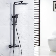 Load image into Gallery viewer, Shower System Black with Thermostat Rain Shower Square Shower Fitting Shower Set with Adjustable Shower Rail, Overhead Shower, Hand Shower
