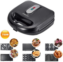 Load image into Gallery viewer, Plasaig Appareil à croque Monsieur, gaufrier 6 en 1, Gaufre, panini, Beignets, Sandwich Grill, Plaque antiadhésive, détachable, 750W, contrôle de température Automatique
