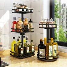 Load image into Gallery viewer, 360° Rotating Spice Rack Stainless Steel Black Stylish Kitchen Shelf Standing for Worktop Practical Spice Holder Spice Rack for Storage Jars and Spices
