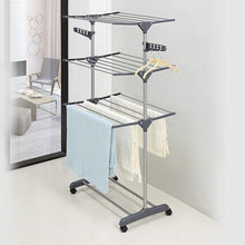 Load image into Gallery viewer, Etendage à Linge Séchoir à Linge Etendoir à Linge Séchoir à vêtements 4 étages 4 Roues Ailes latérales Tubes en acier inoxydable Stockage Inferieur pour chaussures
