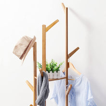 Load image into Gallery viewer, Coat Holder on Feet Bamboo, Clothing Holder for Entrance, with 8 Hooks and Triangular Base, Stable
