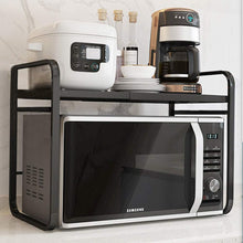 Load image into Gallery viewer, Extendable microwave shelf, microwave oven rack 1 level, microwave rack with 3 hooks, kitchen table shelf made of carbon steel, mini oven holder for kitchen
