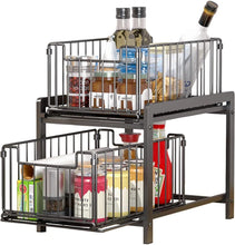 Load image into Gallery viewer, Kitchen Shelf Shelf with 2 Basket Drawers, Floor Cabinet Shelf, 2 Levels, Spice Rack, Stainless Steel, Sliding Drawer, Storage, Bathroom Organiser Shelf for Home and Office
