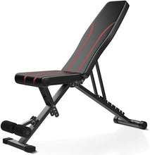 Load image into Gallery viewer, Banc de musculation pliable, banc d'entraînement multifonctionnel, dossier 7 positions + coussin de siège réglable en 4 directions, banc d'exercice à domicile, banc de musculation jusqu'à 250 kg
