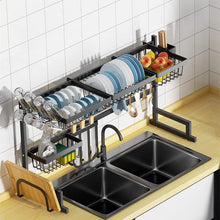 Load image into Gallery viewer, Stainless steel plate drainer for countertop, storage shelf for kitchen supplies, countertop organizer
