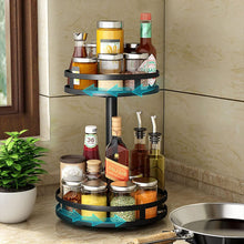 Load image into Gallery viewer, 360° Rotating Spice Rack Stainless Steel Black Stylish Kitchen Shelf Standing for Worktop Practical Spice Holder Spice Rack for Storage Jars and Spices
