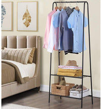 Load image into Gallery viewer, Piantana Appendiabiti, Attaccapanni con 2 Ripiani Porta-Scarpe, Acciaio, 151 x 60 x 36 cm
