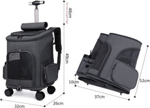 Load image into Gallery viewer, Mochila de viaje, bolsa de transporte con ruedas para perro, gato, maleta con ruedas para mascotas, asa telescópica, para viaje, camping, senderismo en tren, coche o avión (negro)
