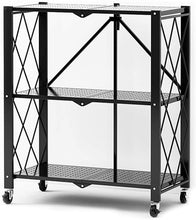 Load image into Gallery viewer, Étagère de Rangement Pliable avec Roues, Étagère en Métal Multifonctionnelle, pour Salon, Cuisine, Salle de Douche, Vestiaire, Chambre à Coucher (Noir, 3 tier-36,5*71,5*91CM)
