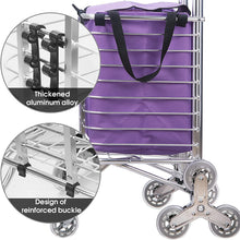Load image into Gallery viewer, Chariot de Courses à Roulettes Pliable, Poussette de Marché avec 8 Roues et Réglable Hauteur, Chariot d'épicerie avec Sac Chargement Etanche Amovible, Chariot Marché avec Cordon Elastique et Accrocher

