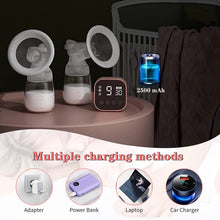 Load image into Gallery viewer, Tire-lait électrique double avec 4 modes et 9 niveaux, pompe à lait rechargeable ultra silencieuse, avec 2 bouteilles de lait
