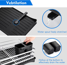Load image into Gallery viewer, Dish Drainer Dish Rack with Drip Tray and Cutlery Basket, Aluminium Dish Rack, Large Dish Drainer Cup Hanger for Plates, Cups, Cutlery, Silver, 42 x 30 x 11 cm
