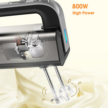 Load image into Gallery viewer, Elektrischer Handmixer Edelstahl 400 W - Handrührer mit 5 Geschwindigkeiten inkl. Turbofunktion Edelstahl - inkl. 2 Knethaken aus Edelstahl – ergonomisches Gehäuse – Thermosicherung
