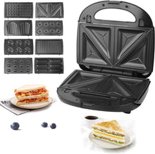 Load image into Gallery viewer, Gaufrier 8 in 1 - Macchina per sandwich, waffer, 8 piastre antiaderenti rimovibili e intercambiabili, termosifone double face, termostato automatico, 750 W, 22 x 22,5 x 10,5 cm
