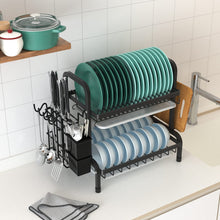 Load image into Gallery viewer, Egoutoire Vaisselle Cuisine Noir, 2 Étages Egouttoir Vaisselle INOX avec Égouttoir Et Support pour Couverts, Planche À Découper sur Évier, Égouttoir À Vaisselle pour Assiette

