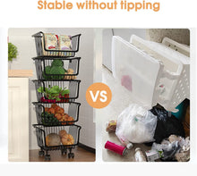 Load image into Gallery viewer, Fruit Baskets with Wheels, Stackable Metal Wire Basket, Fruit Basket, Storage Container, Kitchen Organiser, Removable Stacking Basket for Kitchen, Pantry, Bedroom, Bathroom
