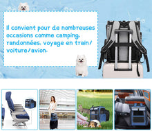 Load image into Gallery viewer, Sac à Dos Chat Chien Extensible Respirant, Sac a Dos de Transport Pliable Pour Animal de Compagnie Avec Matelas En Peluche Amovible, Pour Camping, Randonnées, Voyage en Train/Voiture/Avion
