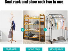 Load image into Gallery viewer, Self-Supporting Steel Coat Stand Multifunctional Double RodsClothes Rack with Wheels Tube Coated in Black Stainless Steel
