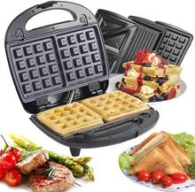 Load image into Gallery viewer, 700W Appareil 3 en 1 croque-monsieur/Gauffre, Grille-pain 3 plaque Machine à sandwich multifonctions en acier inoxydable
