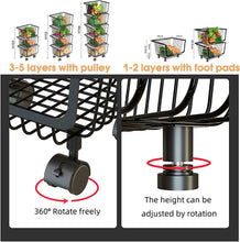 Load image into Gallery viewer, Fruit Baskets with Wheels, Stackable Metal Wire Basket, Fruit Basket, Storage Container, Kitchen Organiser, Removable Stacking Basket for Kitchen, Pantry, Bedroom, Bathroom
