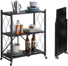 Load image into Gallery viewer, Étagère de Rangement Pliable avec Roues, Étagère en Métal Multifonctionnelle, pour Salon, Cuisine, Salle de Douche, Vestiaire, Chambre à Coucher (Noir, 3 tier-36,5*71,5*91CM)
