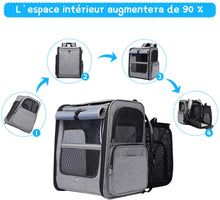 Load image into Gallery viewer, Sac à Dos Chat Chien Extensible Respirant, Sac a Dos de Transport Pliable Pour Animal de Compagnie Avec Matelas En Peluche Amovible, Pour Camping, Randonnées, Voyage en Train/Voiture/Avion
