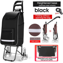 Load image into Gallery viewer, Foldable Shopping Trolley with Wheels, 6 Wheels, Shopping Trolley with Bag, Waterproof, Removable, Market, Elastic Band (Black)
