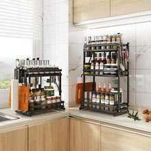 Load image into Gallery viewer, Plasaig Kitchen Rack Foldable Spice Rack Stainless Steel Multi-Function Storage Rack Space Saving/Non-Slip Anti-Rust Strong Bearing Capacity Black (Three-Layer)
