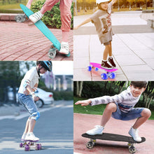 Load image into Gallery viewer, Skateboard mit Schutzausrüstung，Mini Cruiser Retro Board für Kinder Jungenliche Mädchen Erwachsenen， LED Leuchtrollen 56x15cm Komplettboard
