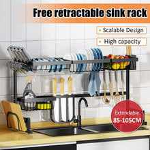 Load image into Gallery viewer, Stainless steel plate drainer for countertop, storage shelf for kitchen supplies, countertop organizer

