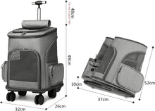 Load image into Gallery viewer, Mochila de viaje, bolsa de transporte con ruedas para perro, gato, maleta con ruedas para mascotas, asa telescópica, para viaje, camping, senderismo en tren, coche o avión (negro)
