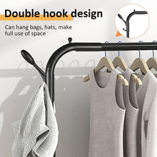 Load image into Gallery viewer, Self-Supporting Steel Coat Stand Multifunctional Double RodsClothes Rack with Wheels Tube Coated in Black Stainless Steel
