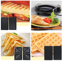 Load image into Gallery viewer, 700W Appareil 3 en 1 croque-monsieur/Gauffre, Grille-pain 3 plaque Machine à sandwich multifonctions en acier inoxydable
