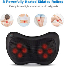 Load image into Gallery viewer, Cojín de Masaje Shiatsu con 8 Rollos 3D Masajeador Almohada con Calor para Amasar Relajar Contracturas y Dolores Musculares en Casa Coche Oficina Negro
