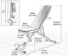 Load image into Gallery viewer, Banc de musculation pliable, banc d'entraînement multifonctionnel, dossier 7 positions + coussin de siège réglable en 4 directions, banc d'exercice à domicile, banc de musculation jusqu'à 250 kg
