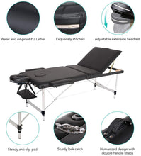 Load image into Gallery viewer, Table de Massage Réglable Pliante Portable Aluminium Cosmétique Thérapie Beauté (Noir)
