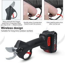 Load image into Gallery viewer, Professional Cordless Electric Pruning Shears 32mm Cutting Diameter Garden Pruner with Battery 2 Batteries Rechargeable Scissors Electric Branch for Gardens Parks Farms Greenhouses
