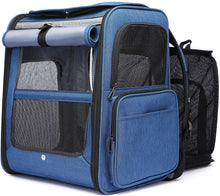 Load image into Gallery viewer, Sac à Dos Chat Chien Extensible Respirant, Sac a Dos de Transport Pliable Pour Animal de Compagnie Avec Matelas En Peluche Amovible, Pour Camping, Randonnées, Voyage en Train/Voiture/Avion
