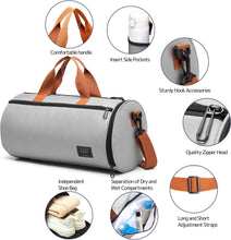 Load image into Gallery viewer, Sports Bag with Shoe Compartment and Wet Pocket, Waterproof Travel Bag, Large Capacity Duffel Bag, Portable Fitness Gym Bag, Shoulder Bag, Handbag for Man Woman Child
