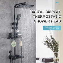 Load image into Gallery viewer, Black Thermostatic Shower with Digital Display, Shower Column Set 4 Copper Modes, Bathroom Rainhead Square 298 * 190mm Height Adjustable
