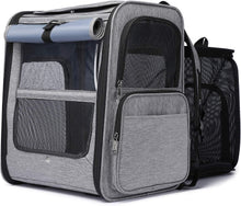 Load image into Gallery viewer, Cat Dog Backpack Extendable Breathable, Foldable Pet Carrying Backpack With Removable Plush Mattress, For Camping, Hiking, Traveling by Train/Car/Plane
