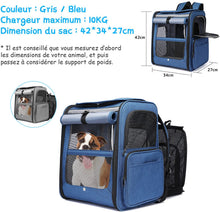 Load image into Gallery viewer, Sac à Dos Chat Chien Extensible Respirant, Sac a Dos de Transport Pliable Pour Animal de Compagnie Avec Matelas En Peluche Amovible, Pour Camping, Randonnées, Voyage en Train/Voiture/Avion
