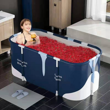 Load image into Gallery viewer, Adult Foldable Bathtub, Large Non-slip Mobile Portable Bathtub for Shower, Freestanding Bathtub Soaking, Folding Spa Small Bathroom Tub, Blue
