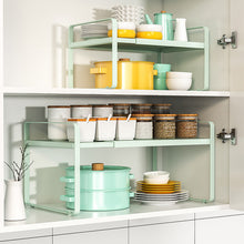 Load image into Gallery viewer, Expandable Kitchen Shelf Organiser for Kitchen Cabinet and Worktops, Adjustable Kitchen Cabinet Shelf Spice Rack Storage Rack for Kitchen Counters Pantry Bathroom

