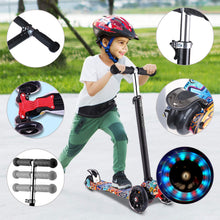 Load image into Gallery viewer, Trottinette Enfant 3 Roues LED en PU Pliable/Détachable, Hauteur Réglable de 77-87CM, Patinette Filles/Garçons Frein Arrière avec Grafitti pour Les Enfants 3-12 Ans
