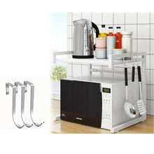 Load image into Gallery viewer, Extendable microwave shelf, microwave oven rack 1 level, microwave rack with 3 hooks, kitchen table shelf made of carbon steel, mini oven holder for kitchen

